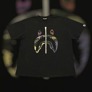 A Bathing Ape BAPE ABC Camo Shark T Shirt Tee Top Zipper Black Green XL Cotton